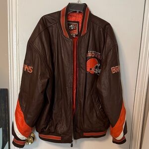 Cleveland Browns Leather Varsity Jacket - Brown and Orange
